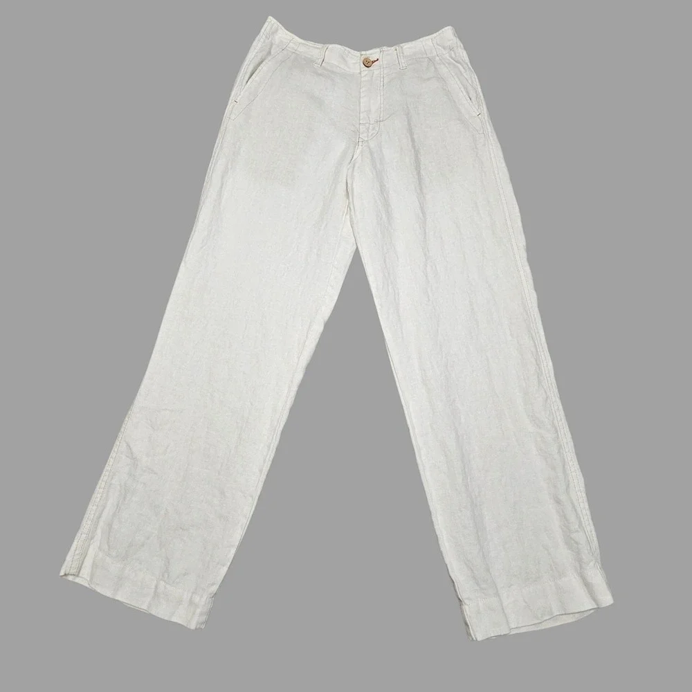 Tommy Bahama Relax Mens 30 Off White 100% Linen Straight Leg Coastal Pants